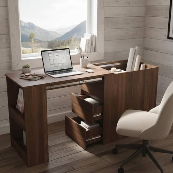 Homy Casa TAIKU 59 in. Rectangular Chestnut Brown MDF 2-Drawer