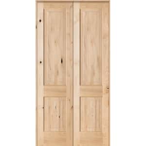 48 in. x 96 in. Rustic Knotty Alder 2-Panel Square Top Both Active Solid Core Wood Double Prehung Interior French Door