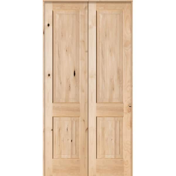 Krosswood Doors 48 in. x 96 in. Rustic Knotty Alder 2-Panel Square Top Both Active Solid Core Wood Double Prehung Interior French Door