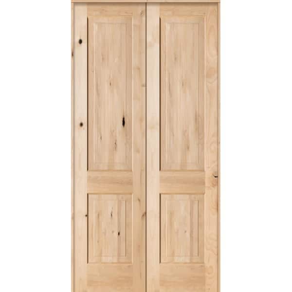 48 in. x 96 in. Rustic Knotty Alder 2-Panel Square Both Active Solid Core Unfinished Wood Double Prehung Interior Door