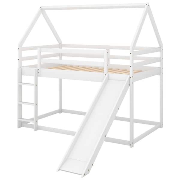 Nestfair White Wood Twin over Twin Bunk Bed with Slide and Ladder ...