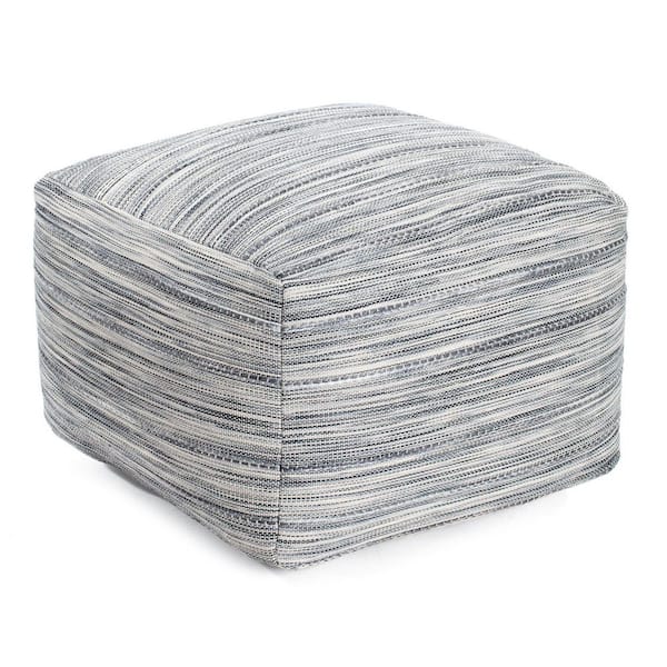 Joya Blue 22 in. x 22 in. x 16 in. Gray and Ivory Pouf