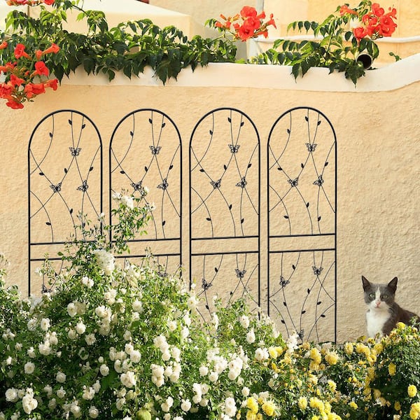 Unbranded 4 Pack 71 in. H Metal Garden Trellis with Butterfly Decoration, Arched Fence Trellis for Climbing Plants for Lawn, Yard