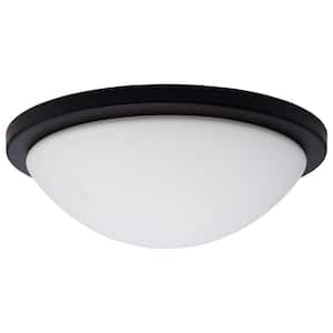 Button 13.38 in. Matte Black Contemporary Flush Mount with Frosted Glass Shade and Integrated LED Included