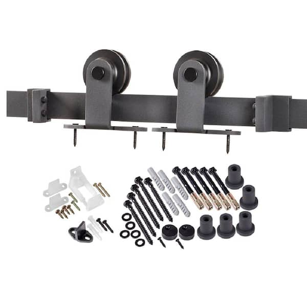 TRUporte 78.75 in. Matte Black Top Strap Barn Door Hardware