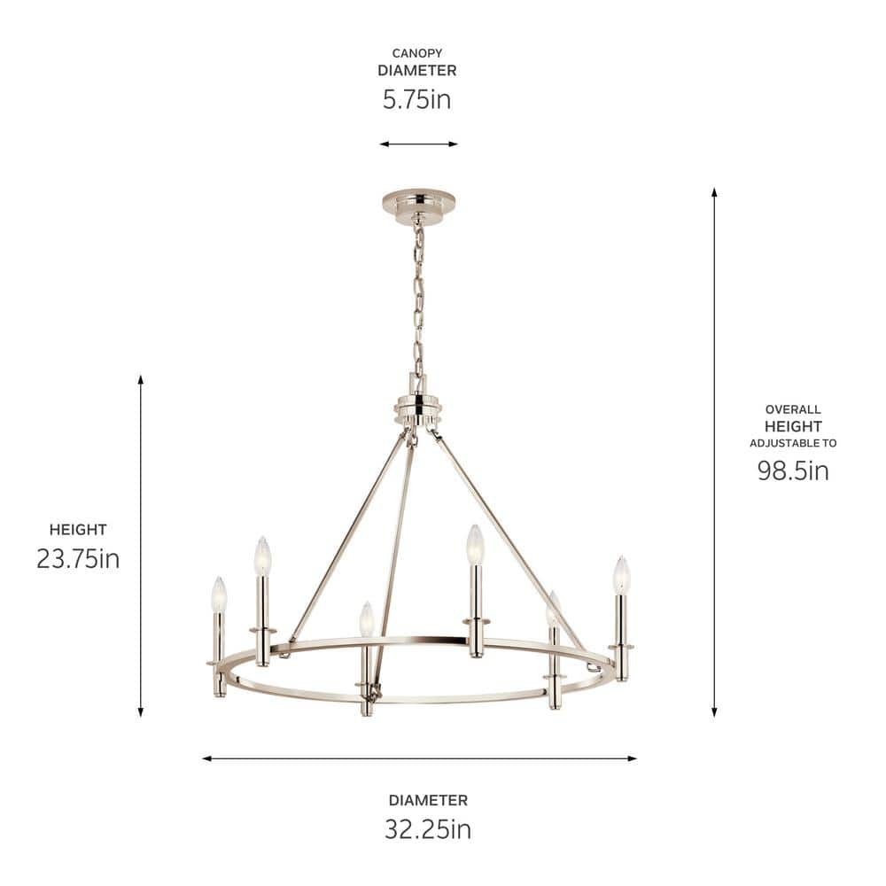 Polished Nickel 6-Light Candle Ring Chandelier