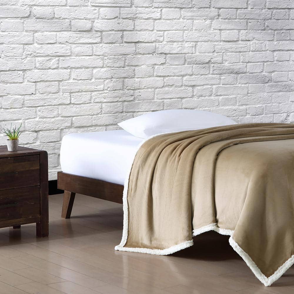 King Size Beige Reversible Sherpa Fleece Weighted Blanket