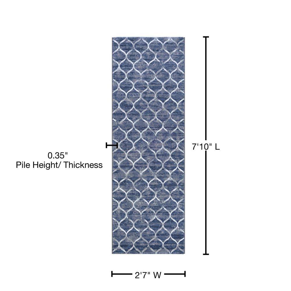 Dusk Blue Modern European 31'' x 94'' Synthetic Runner Rug