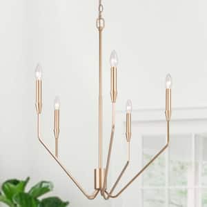 Modern Gold Candlestick Island Chandelier, 5-Light Transitional Chandelier Pendant Light for Kitchen Bedroom