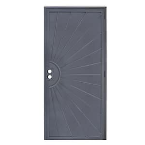 32 in. x 80 in. Nuevo Dia Black Steel Surface Mount Outswing Security Door with Perforated Steel Screen Inlay