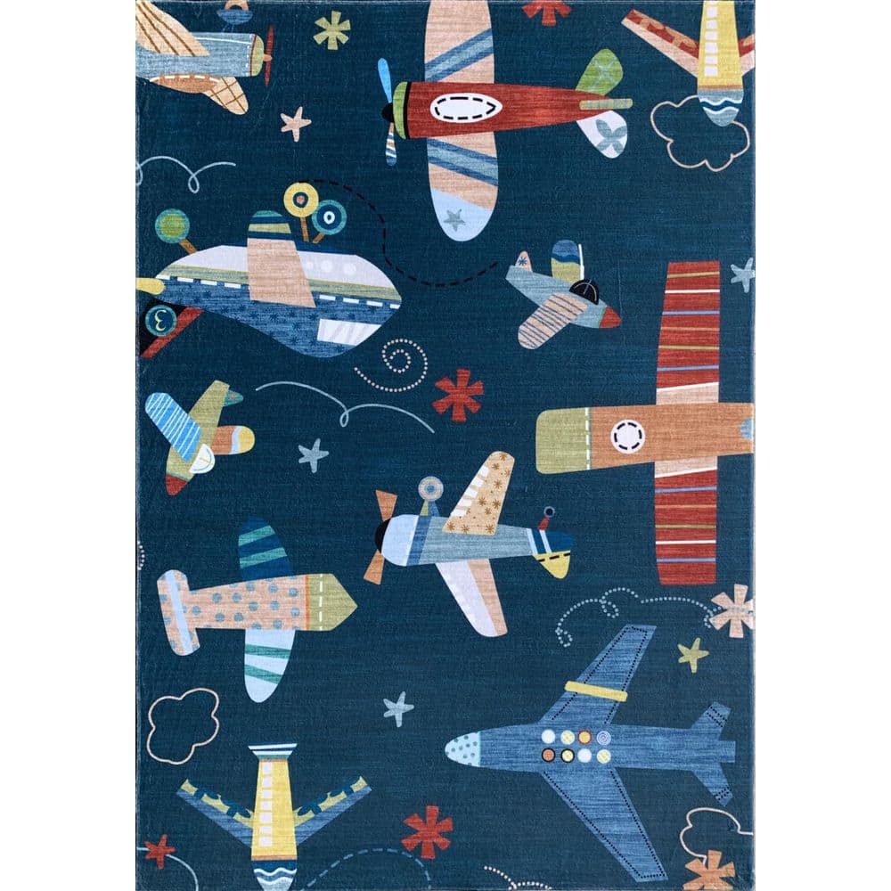 5' X 8' Navy Red and Orange Juvenile Airplanes Youthful Area Rug price history on PriceWatchPro