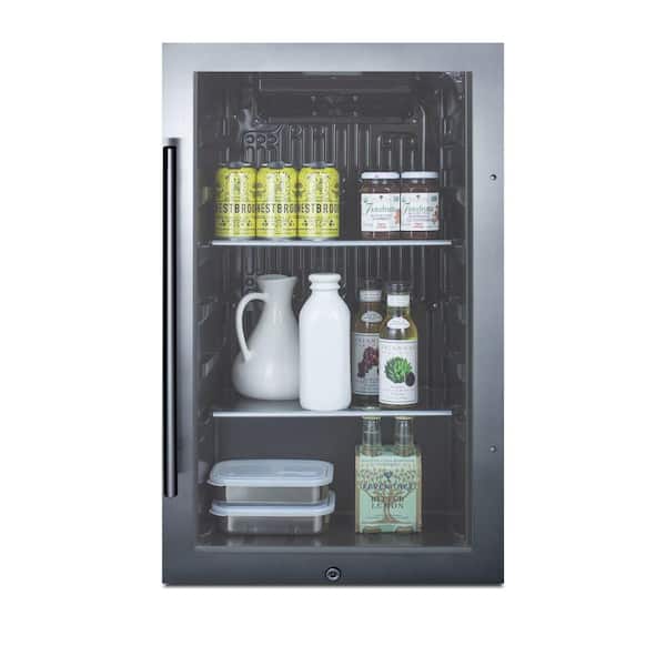 Shallow Depth 19 in. 3.1 cu. ft. Outdoor Mini Fridge with Glass Door in Stainless Steel