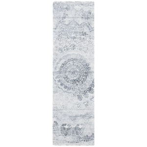 Abstract Ivory/Black 2 ft. x 12 ft. Distressed Medallion Runner Rug