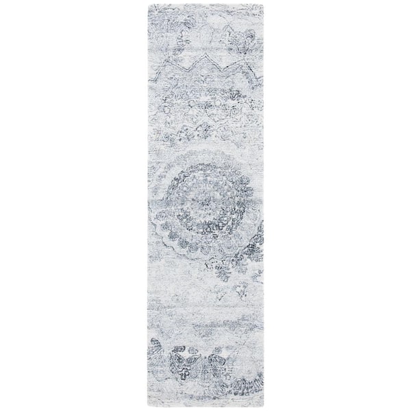 SAFAVIEH Abstract Ivory/Black 2 ft. x 12 ft. Distressed Medallion Runner Rug