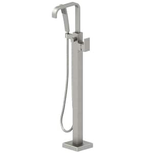 Single Handle Freestanding Tub Faucet with Hand Shower in Brushed Nickel