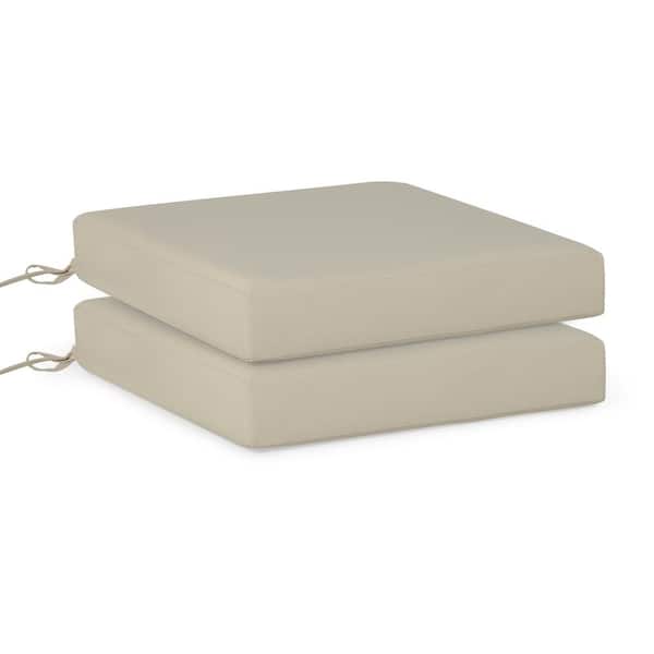 FadingFree (Set of 2) 20 in. x 19.5 in. x 4 in. Outdoor Patio Thick Square Lounge Chair Seat Cushions with Ties in Beige