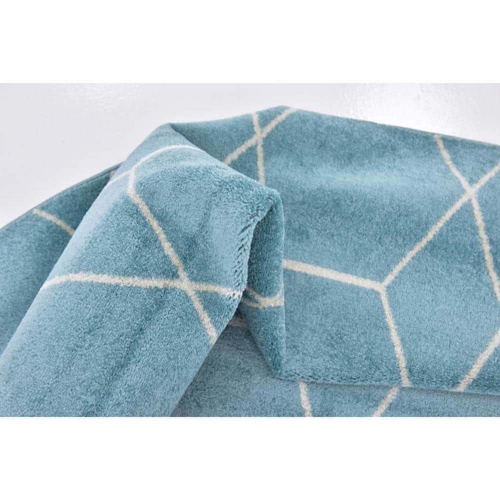 Light Blue Trellis Frieze Easy-Care Rectangular Area Rug