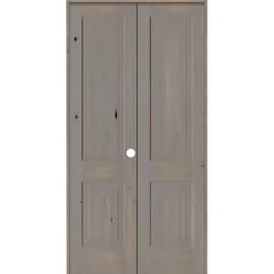 Rustic Knotty Alder 48 in. x 96 in. 2-Panel Left-Handed Grey Stain Square Top Wood Double Prehung Interior Door