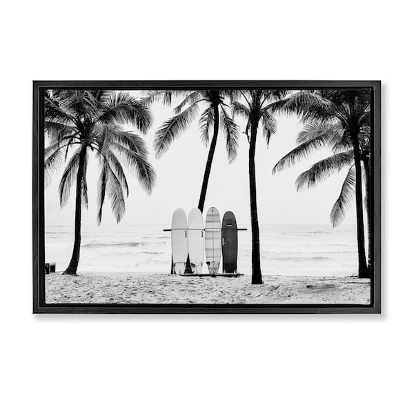 Centered Surf Boards View by Sisi and Seb Black Floater Frame Graphic Art Print Coastal 21 in. x 31 in.