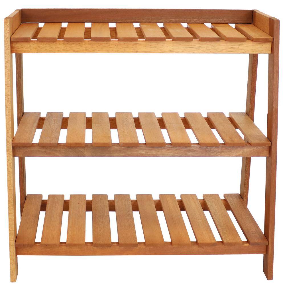 Brown Meranti Wood 3-Tier Outdoor Garden Shelf with Teak Oil Finish