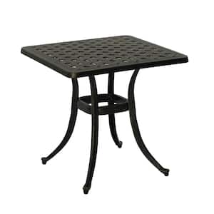 Antique Bronze 21 in. Square Cast Aluminum Outdoor Side Table for Deck Lawn Garden