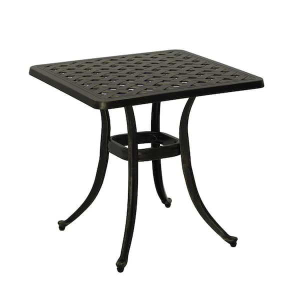Antique Bronze 21 in. Square Lightweight Cast Aluminum Outdoor Side Table for Deck Lawn Garden