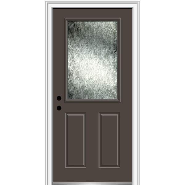 MMI Door Rain Glass 36 in. x 80 in. Right-Hand Inswing 1/2 Lite 2-Panel Painted Brown Prehung Front Door on 6-9/16 in. Frame