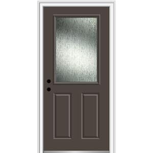 36 in. x 80 in. Right-Hand Inswing Rain Glass Brown Fiberglass Prehung Front Door on 6-9/16 in. Frame