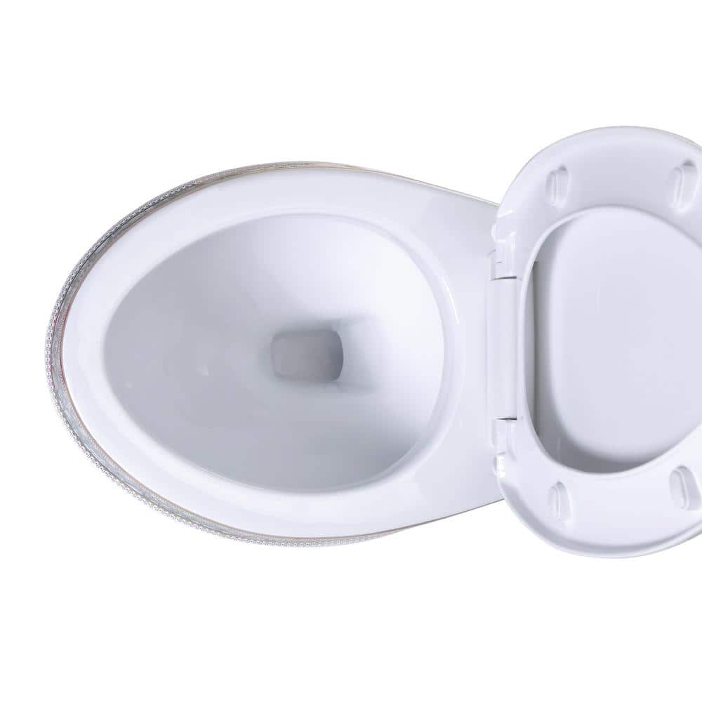 Elongated White and Green Dual Flush Two-Piece Toilet