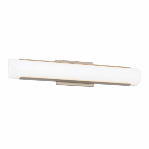 Demi 27 in. 1 Light Selectable 3CCT Brushed Nickel LED Bathroom Vanity and Wall Light Bar with White Glass Shade