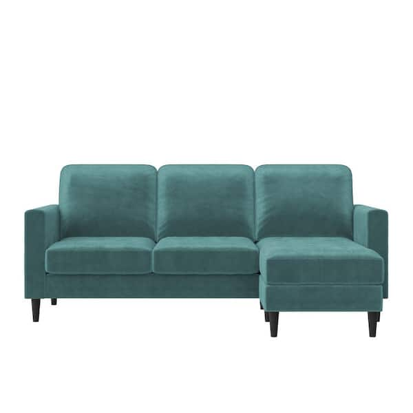 Cosmoliving strummer modern reversible sectional couch upholstered in green velvet fabric deals with floating ottoman