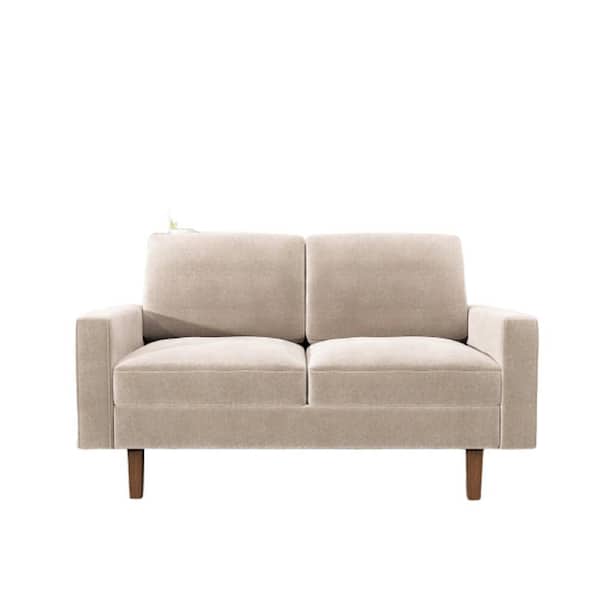 US PRIDE FURNITURE Ross 57.9 in. Ivory Velvet 2-Seater Loveseat with Tapered Wood Legs