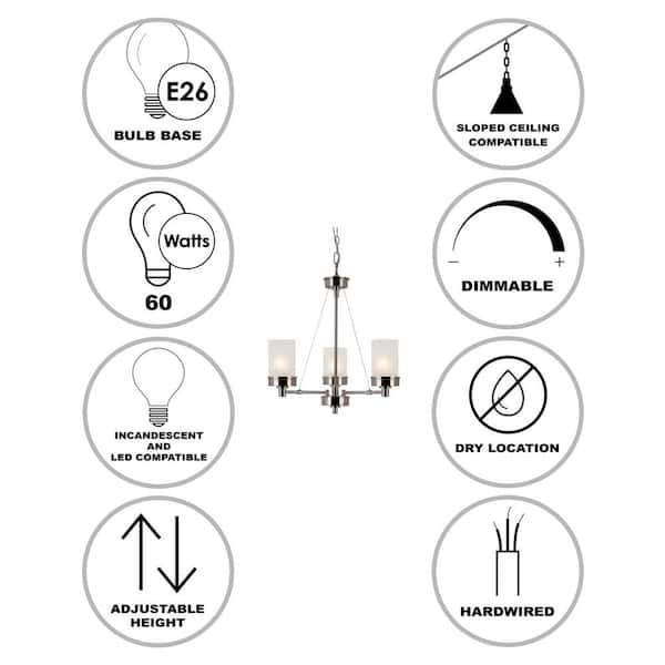 Fusion 3-Light Brushed Nickel Chandelier Light Fixture with Frosted Glass Shades