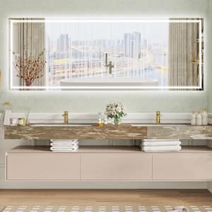 96 in. W x 36 in. H Rectangular Frameless Anti-Fog Backlit Front Lighted Wall LED Bathroom Vanity Mirror, Tempered Glass