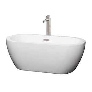 Soho 59.75 in. Acrylic Flatbottom Center Drain Soaking Tub in White with Floor Mounted Faucet in Brushed Nickel