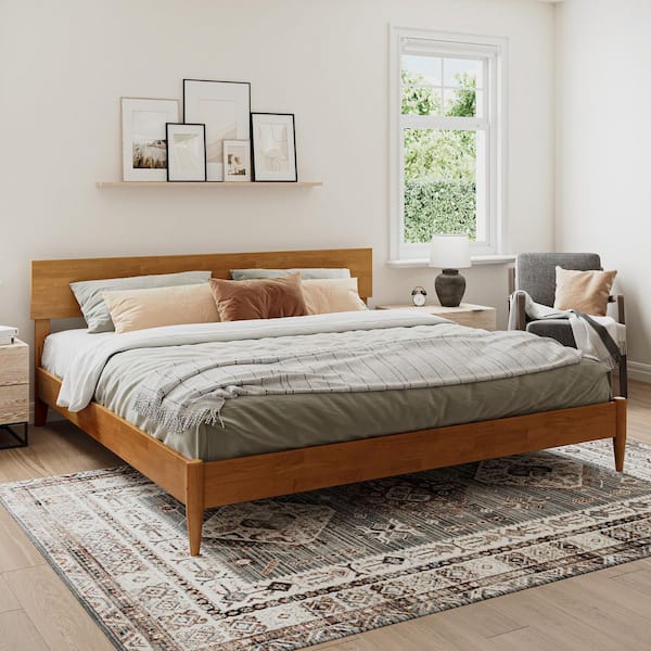 AFI Aria Light Toffee Natural Bronze Solid Wood Frame King Modern Low Profile Platform Bed