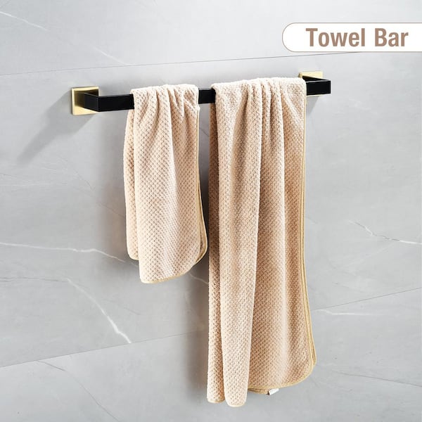 5-Piece Bath Hardware Set with Towel Bar Toilet Paper Holder Towel Hook in Black and Gold