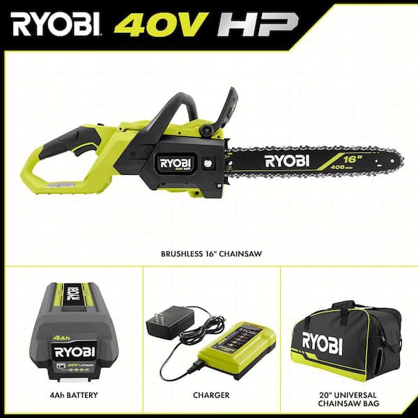40V HP Brushless 16 in. Battery Chainsaw with Universal Chainsaw Bag, 4.0 Ah Battery and Charger
