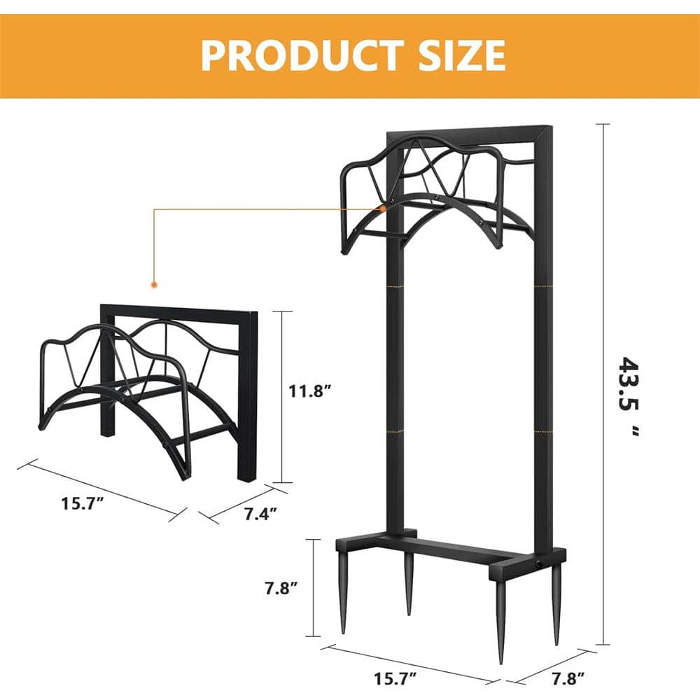 Freestanding Black Metal Garden Hose Holder with 4 Spikes