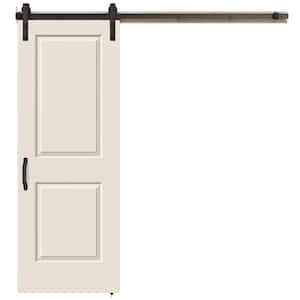 30 in. x 84 in. Carrara 2 Panel Solid Core Primed Molded Composite Barn Door with Rustic Hardware Kit
