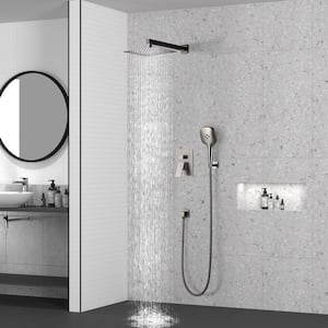 3-Spray Patterns with 10 in. Wall Mount Dual Shower Heads with Hand Shower Faucet in Brushed Nickel (Valve Included)