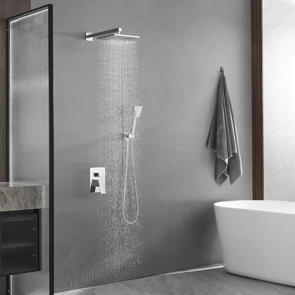 Rainfall Single Handle 2-Spray 9 in. Square Shower Faucet 2.5 GPM With High Pressure in Polished Chrome (Valve Included)