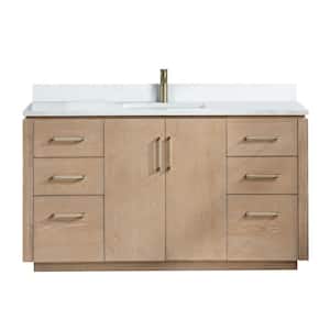 San 60 in.W x 22 in.D x 33.8 in.H Single Sink Bath Vanity in Washed Ash Grey with White Composite Stone Top