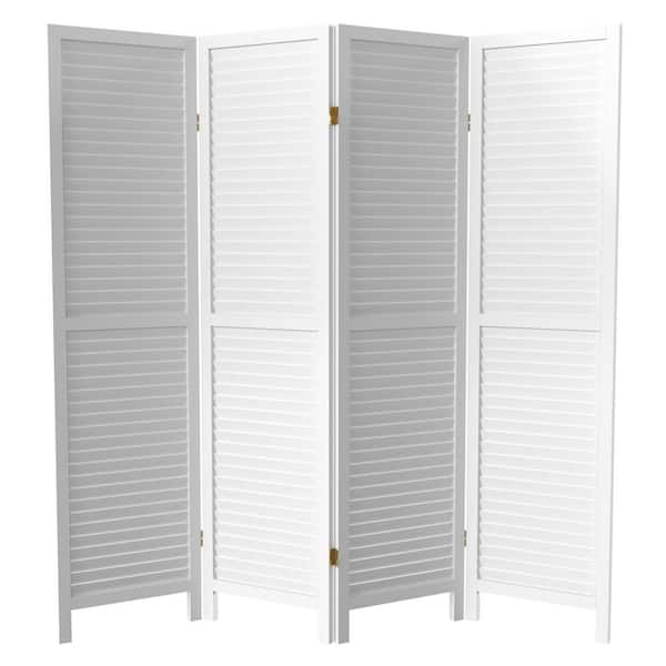 White 6 ft. Tall Wooden Louvered 4-Panel Room Divider