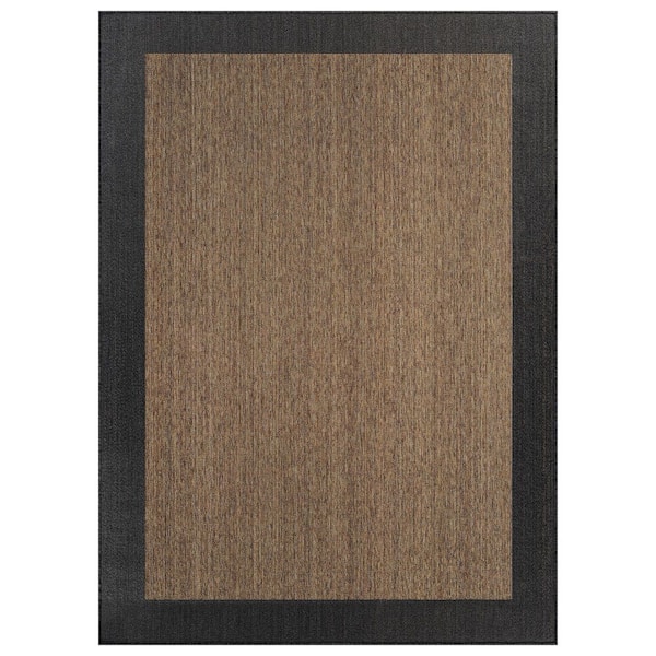 Geometric Border Natural, Easy-Care Jute-Style Indoor/Outdoor Flat Woven Area Rug 7 ft. 10 in. x 10 ft. Dark Gray
