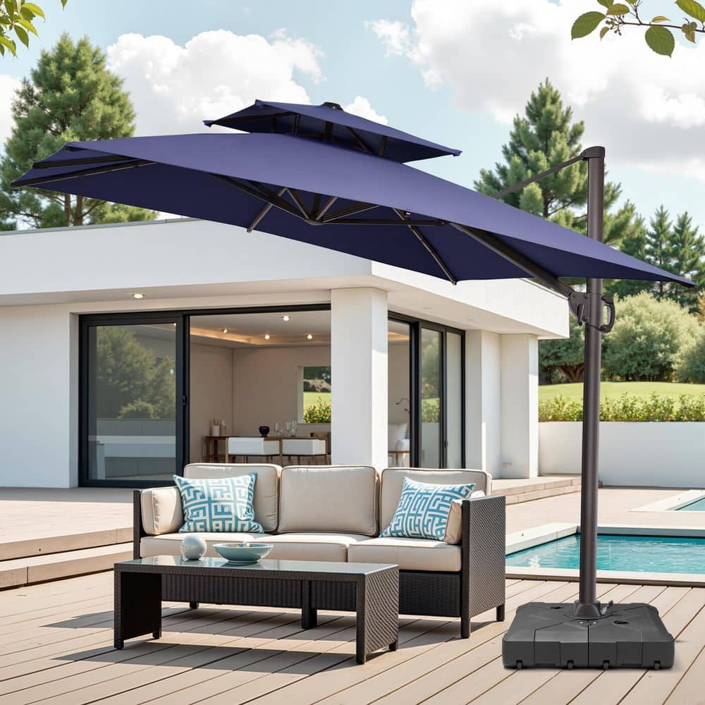 Double Top 10 ft. Square 360° Rotation Offset Cantilever Patio Umbrella in Navy Blue with 260 lbs. Umbrella Base price history on PriceWatchPro