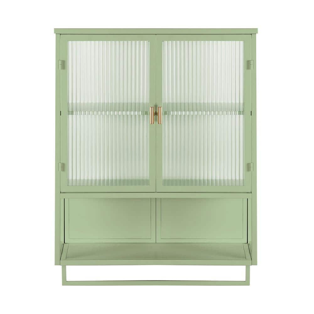 9.06 in. W x 23.62 in. D x 30.71 in. H in Green Iron Wall Cabinet with 2-Ti