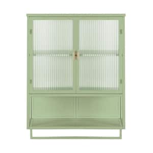 9.06 in. W x 23.62 in. D x 30.71 in. H in Green Iron Wall Cabinet with 2-Tier Enclosed Storage Open Shelf and Towel Rack