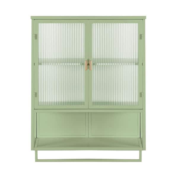 Aoibox 9.06 in. W x 23.62 in. D x 30.71 in. H in Green Iron Wall Cabinet with 2-Tier Enclosed Storage Open Shelf and Towel Rack