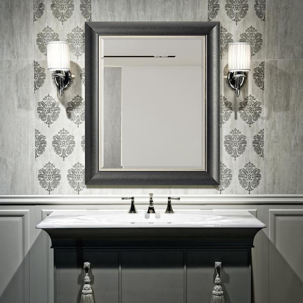 Deco Mirror Alderton 29 in. W x 35 in. H Framed Rectangular Beveled Edge Bathroom Vanity Mirror in Black/Silver
